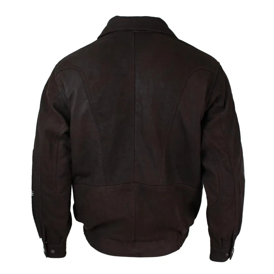 Mens Classic Bomber Black Nubuck Washed Brown Real Leather Jacket