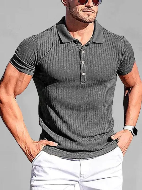 Men's Cotton High Stretch Slim Fit Vertical Stripe Short Sleeve Polo Shirt