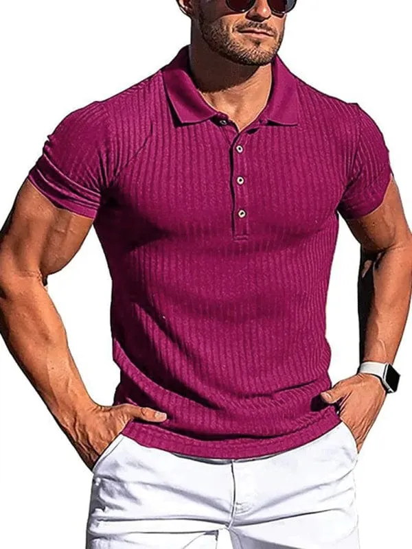 Men's Cotton High Stretch Slim Fit Vertical Stripe Short Sleeve Polo Shirt