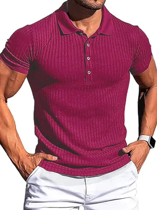 Men's Cotton High Stretch Slim Fit Vertical Stripe Short Sleeve Polo Shirt