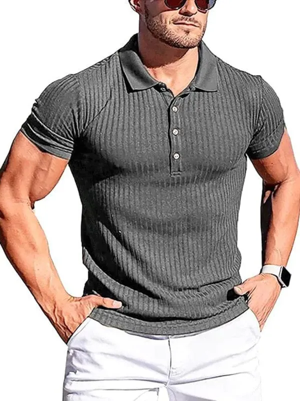 Men's Cotton High Stretch Slim Fit Vertical Stripe Short Sleeve Polo Shirt