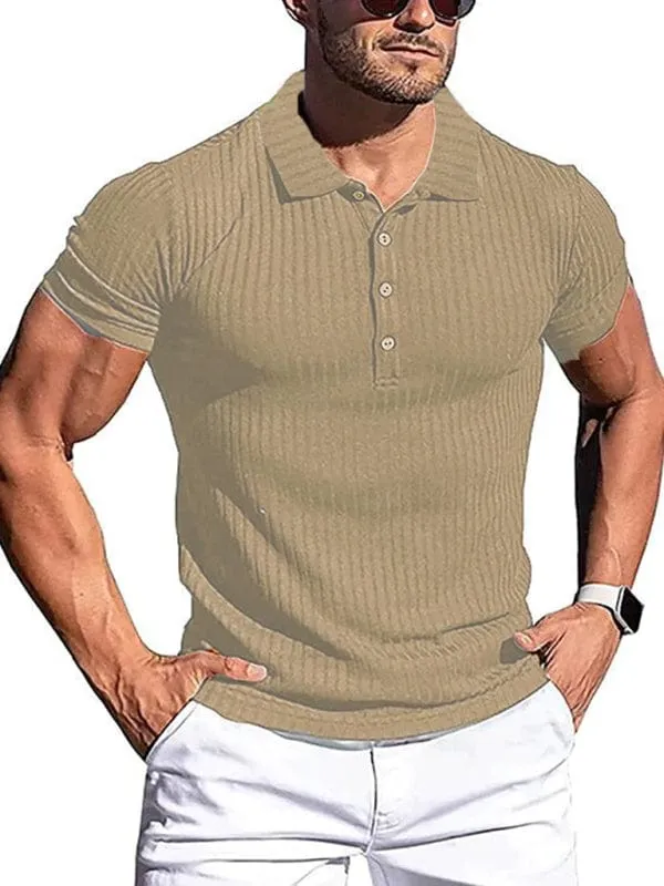 Men's Cotton High Stretch Slim Fit Vertical Stripe Short Sleeve Polo Shirt