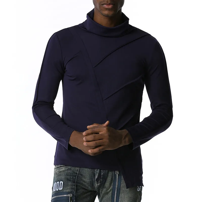 Men's Dark Slim Fit Turtle Neck Irregularity Long Sleeves T-shirt