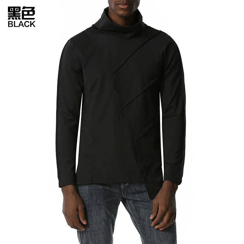 Men's Dark Slim Fit Turtle Neck Irregularity Long Sleeves T-shirt