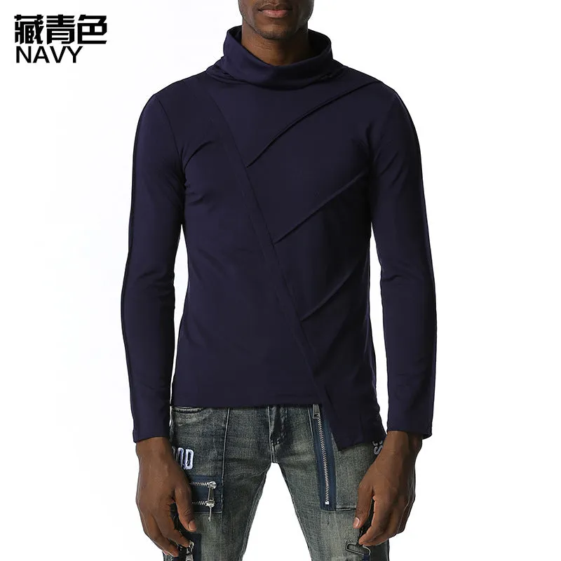 Men's Dark Slim Fit Turtle Neck Irregularity Long Sleeves T-shirt