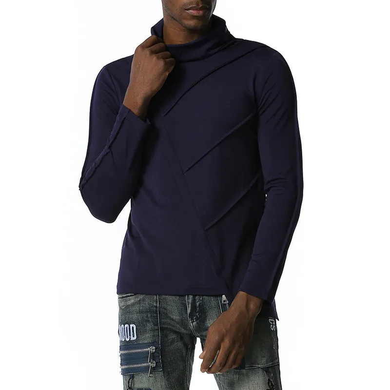 Men's Dark Slim Fit Turtle Neck Irregularity Long Sleeves T-shirt