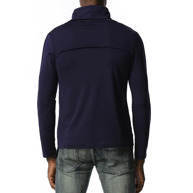 Men's Dark Slim Fit Turtle Neck Irregularity Long Sleeves T-shirt