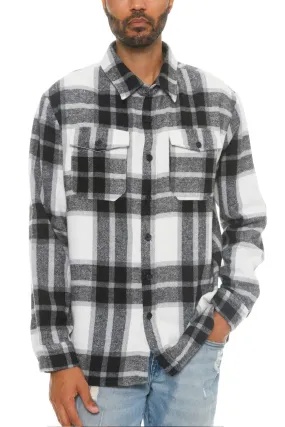 Mens Grey/Black Plaid Checkered Soft Flannel Shacket