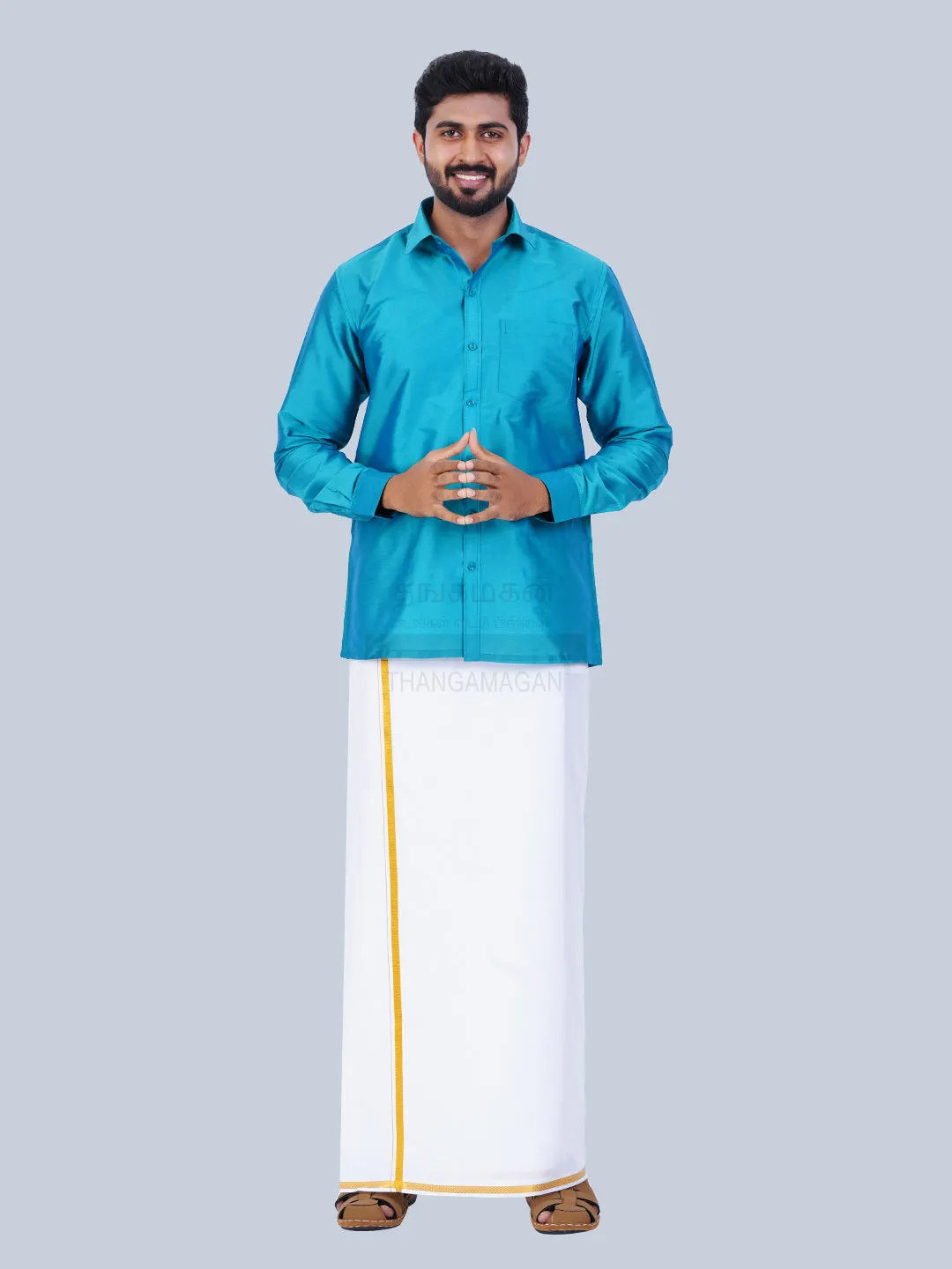 Men's Karishma Fullhand Shirt Only Dark Cyan  - Thangamagan