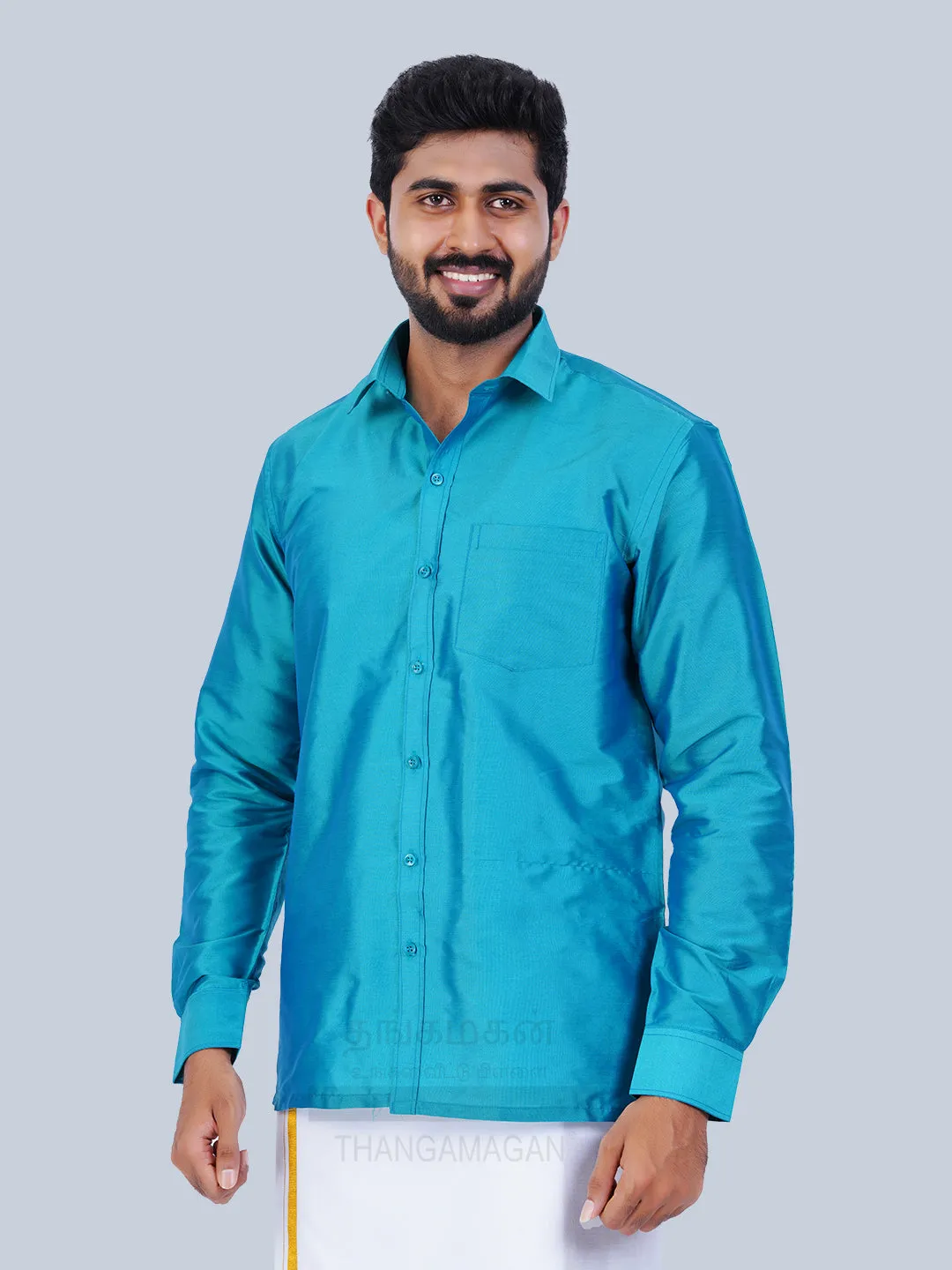 Men's Karishma Fullhand Shirt Only Dark Cyan  - Thangamagan