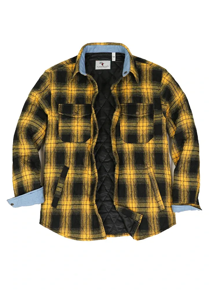 Men's Quilt Lined Plaid Jacket,Snap Button Shacket