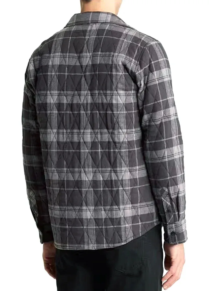 Men's Quilt Lined Plaid Jacket,Snap Button Shacket