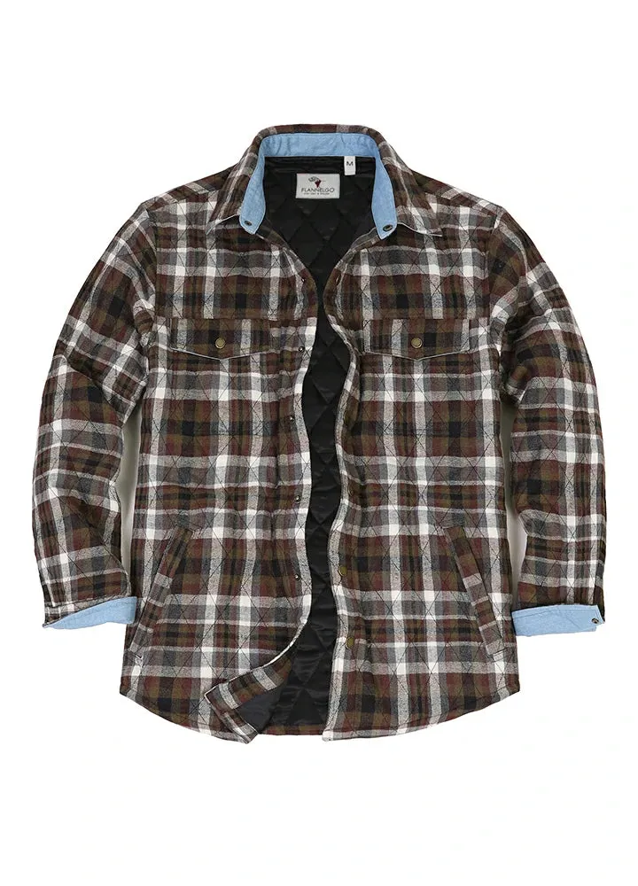 Men's Quilt Lined Plaid Jacket,Snap Button Shacket