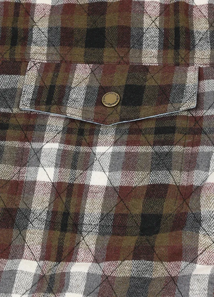 Men's Quilt Lined Plaid Jacket,Snap Button Shacket