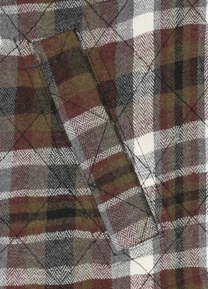 Men's Quilt Lined Plaid Jacket,Snap Button Shacket