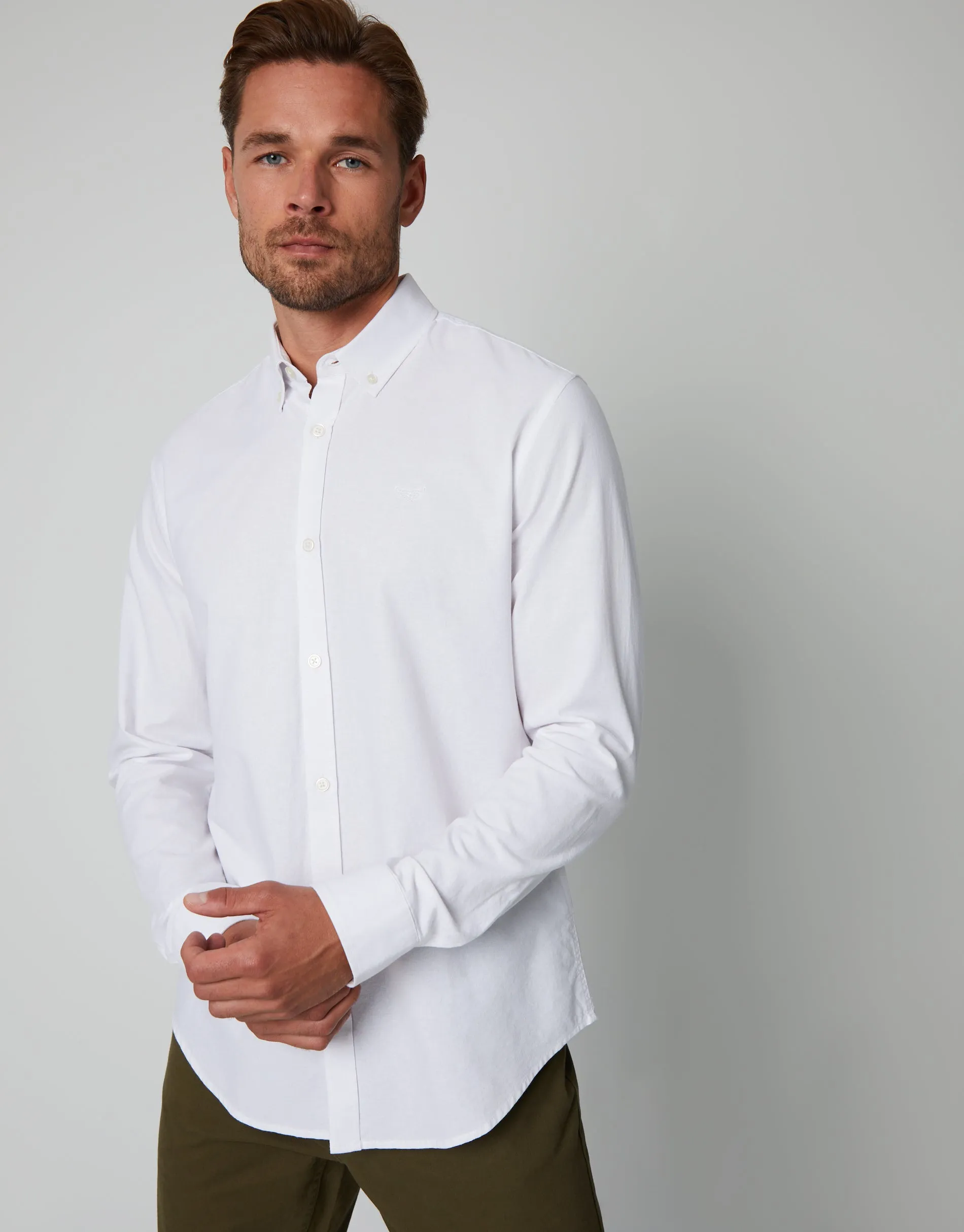 Men's White Cotton Long Sleeve Slim Fit Shirt