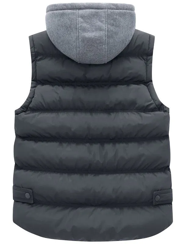 Men's Winter Quilted Vest Removable Hooded Sleeveless Gilet