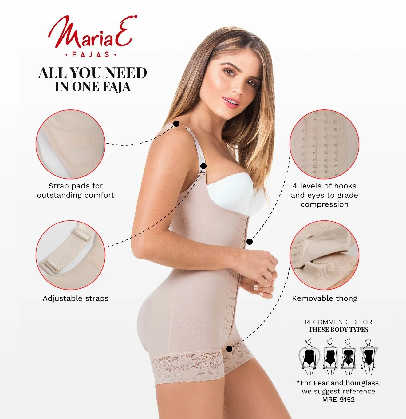 Mid-Thigh Colombian Post Surgery Open Bust Bodysuit Fajas MaríaE 9334