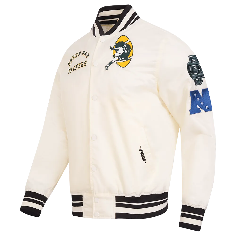 NFL GREEN BAY PACKERS RETRO CLASSIC MEN'S RIB SATIN JACKET (EGGSHELL/ BLACK)