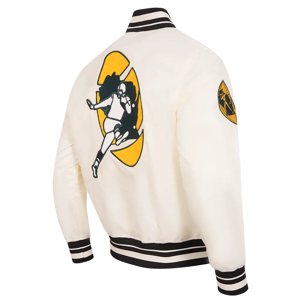 NFL GREEN BAY PACKERS RETRO CLASSIC MEN'S RIB SATIN JACKET (EGGSHELL/ BLACK)