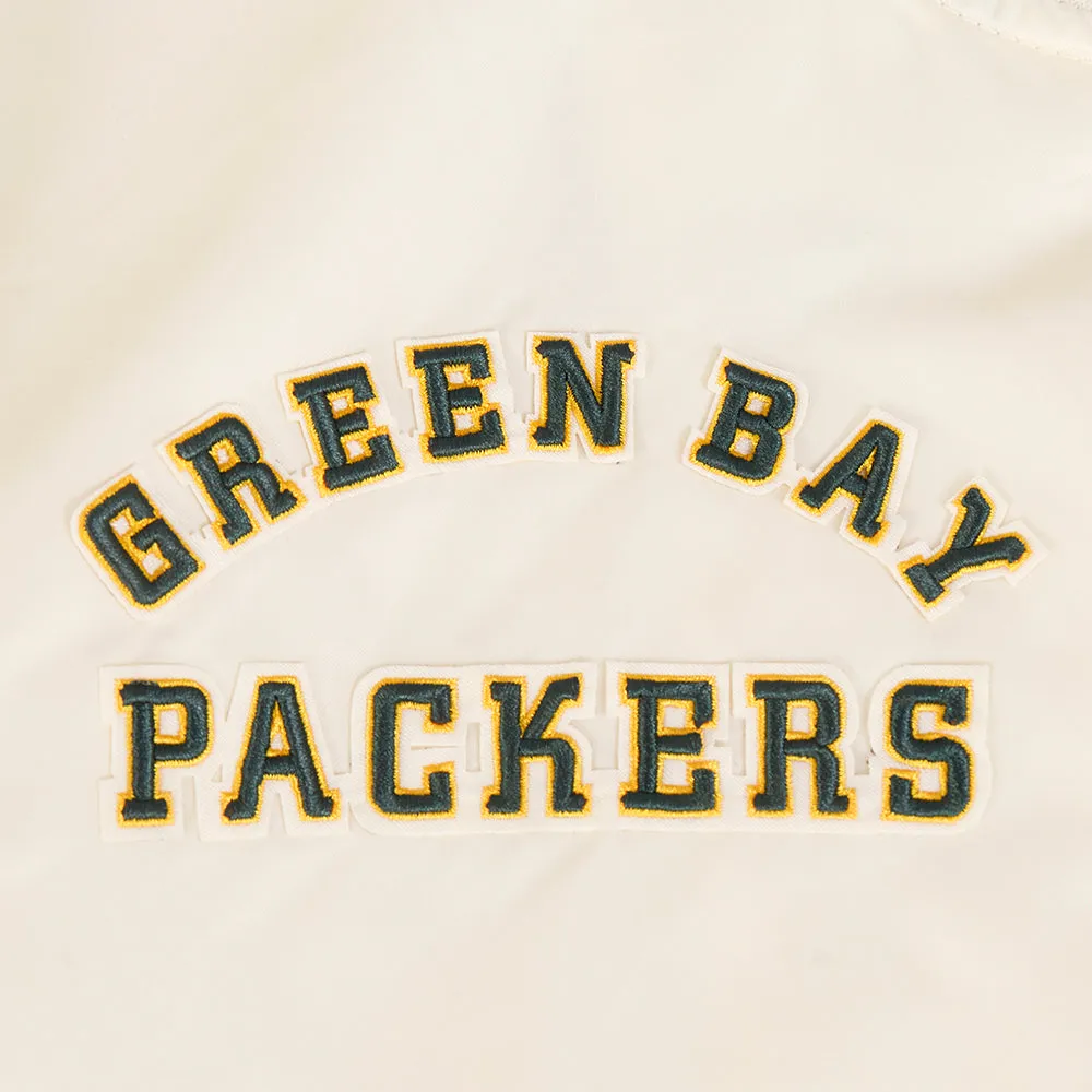 NFL GREEN BAY PACKERS RETRO CLASSIC MEN'S RIB SATIN JACKET (EGGSHELL/ BLACK)