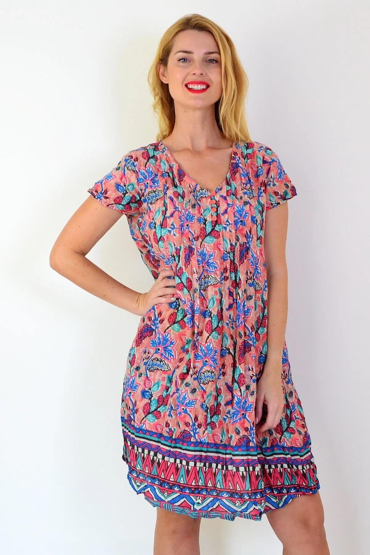 Nicola Salmon Dress Cap Sleeve Tunic