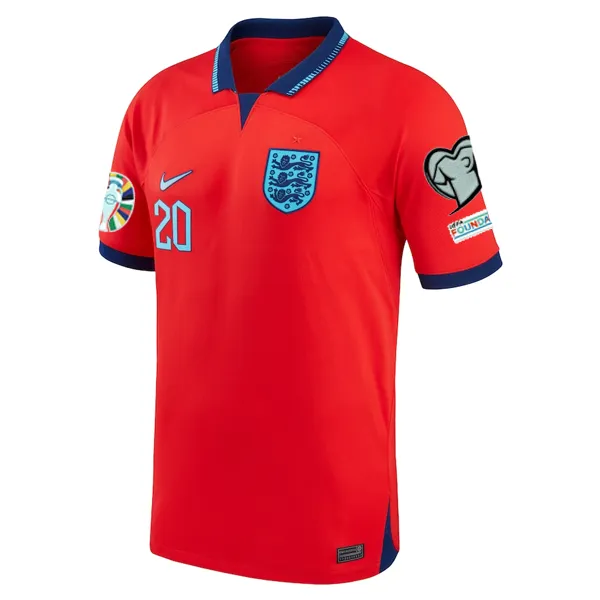 Nike England Phil Foden Away Jersey 22/23 w/ Euro Qualifier Patches (Challenge Red/Blue Void)