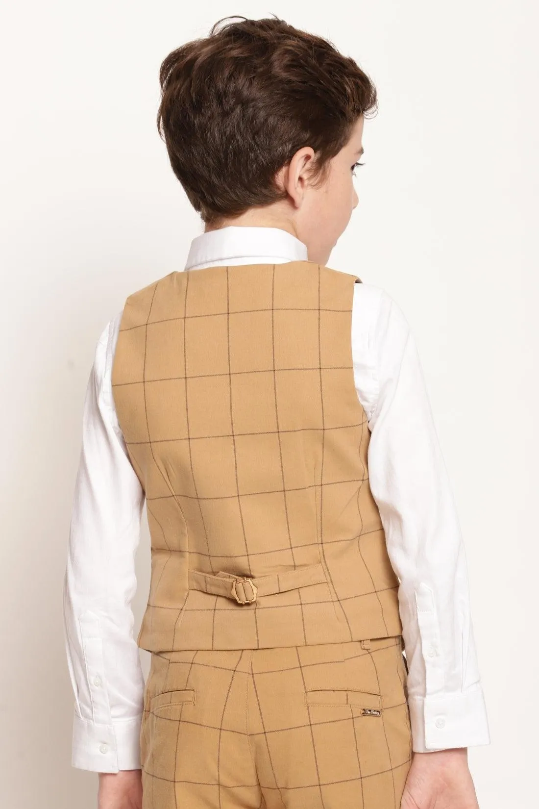 One Friday Beige Checks Waist Coat