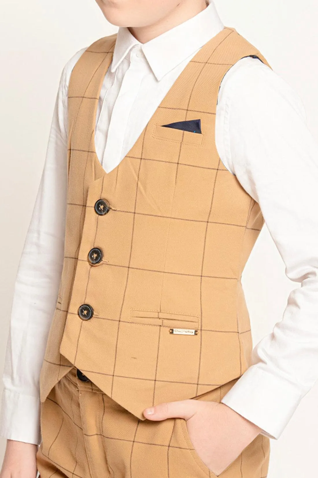 One Friday Beige Checks Waist Coat