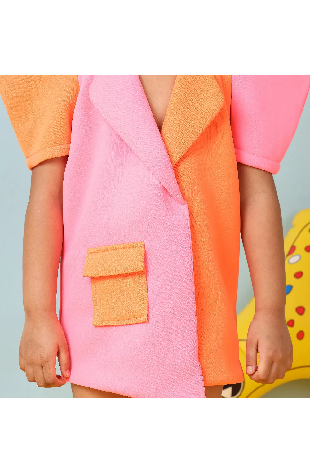 Orange and pink neon color asymmetrical coat dress