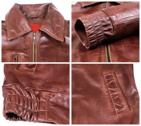 Orbitara Tan Bomber Leather Jacket