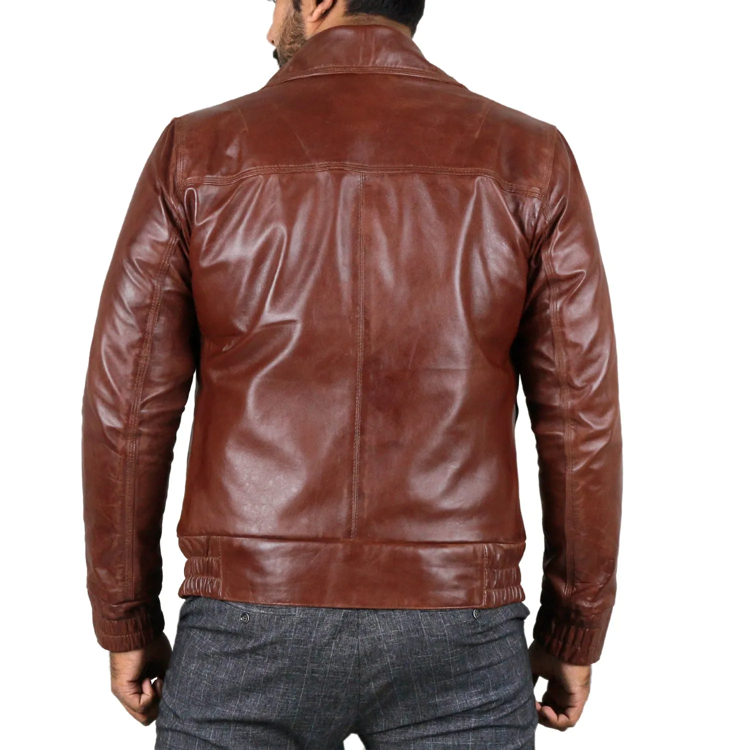 Orbitara Tan Bomber Leather Jacket