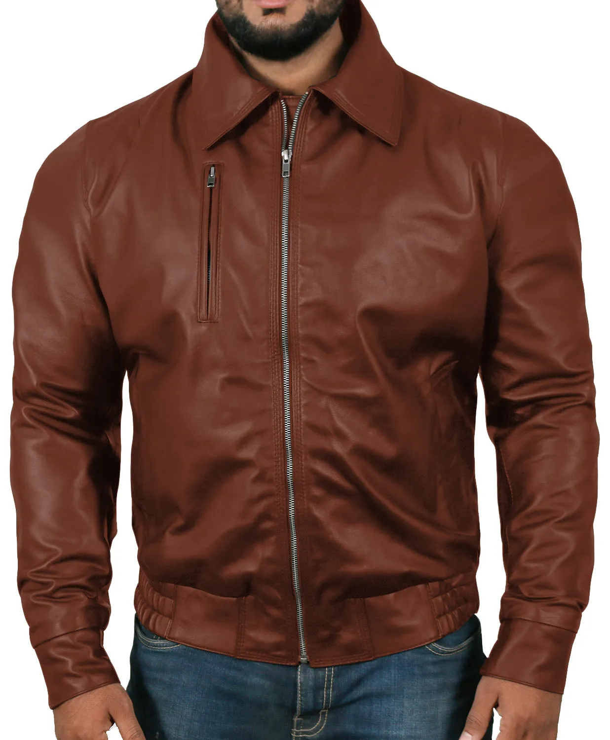 Orbitara Tan Bomber Leather Jacket