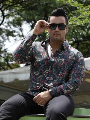 Paisley Printed Silk Full Shirt Men's Plus Size