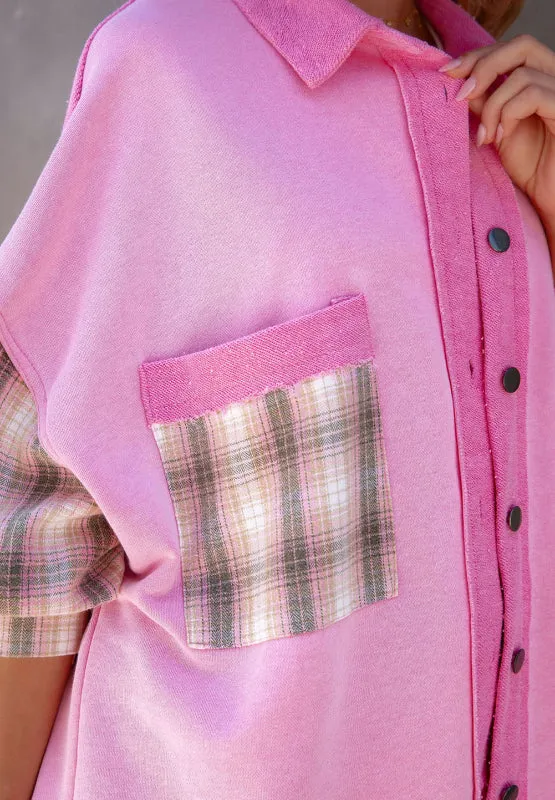 Plaid Button Up Shacket with Chest Pockets