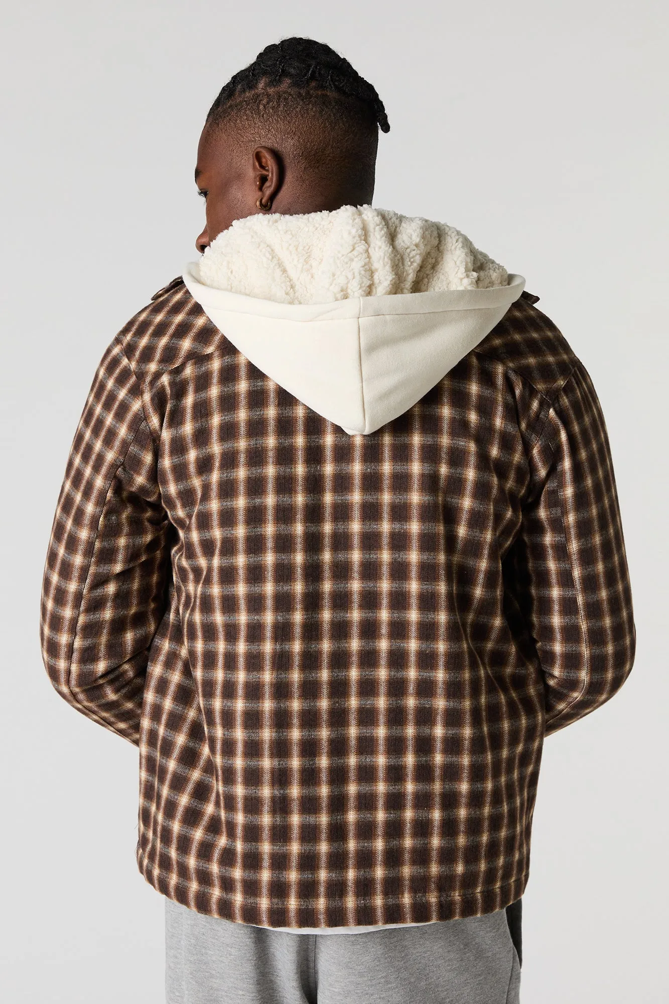 Plaid Sherpa Lined Hooded Shacket