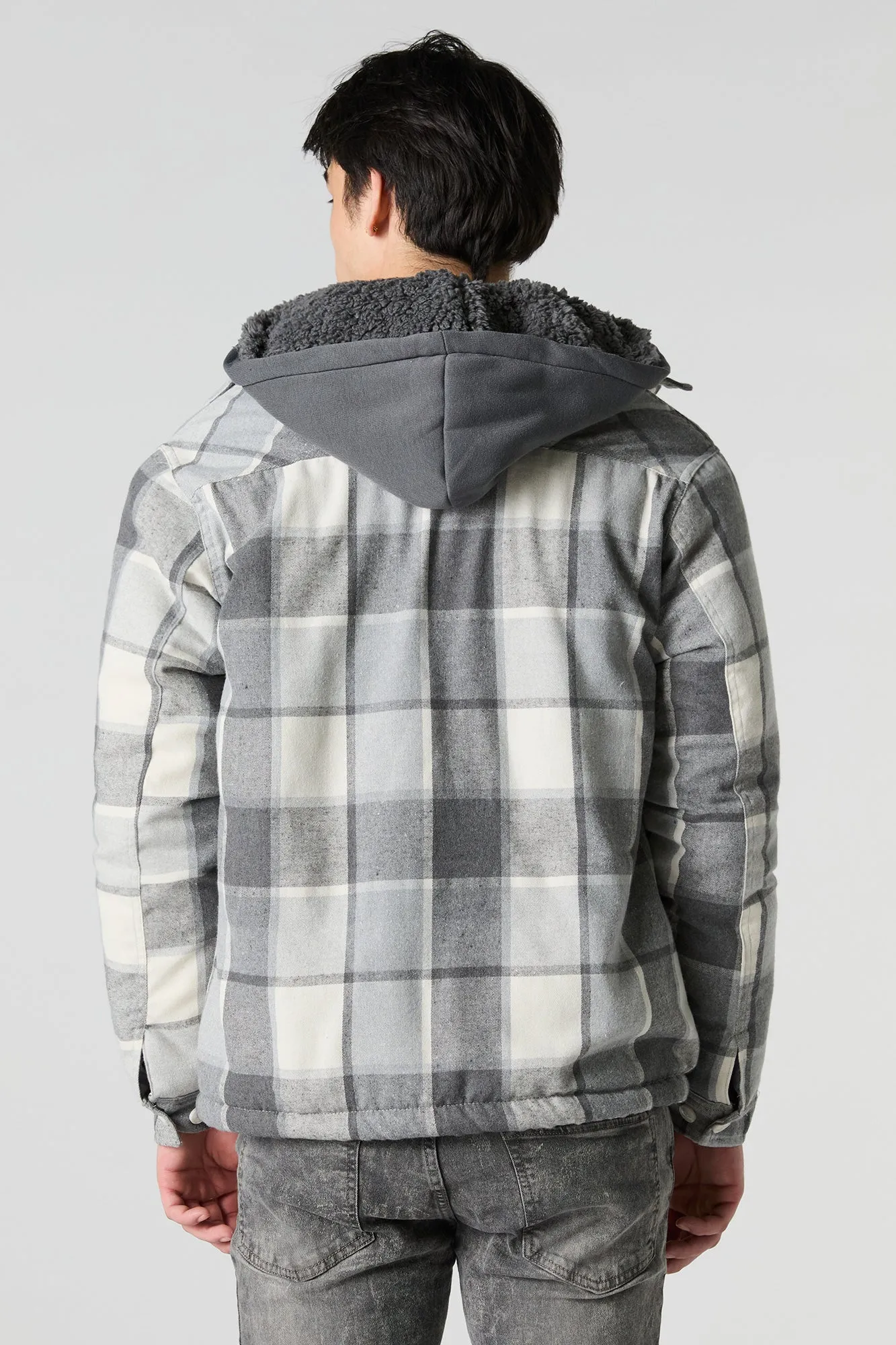 Plaid Sherpa Lined Hooded Shacket