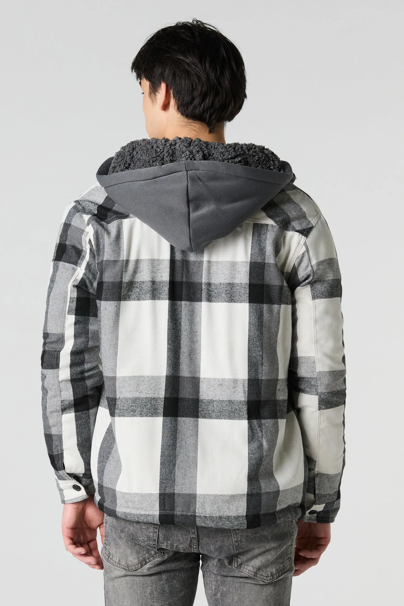 Plaid Sherpa Lined Hooded Shacket