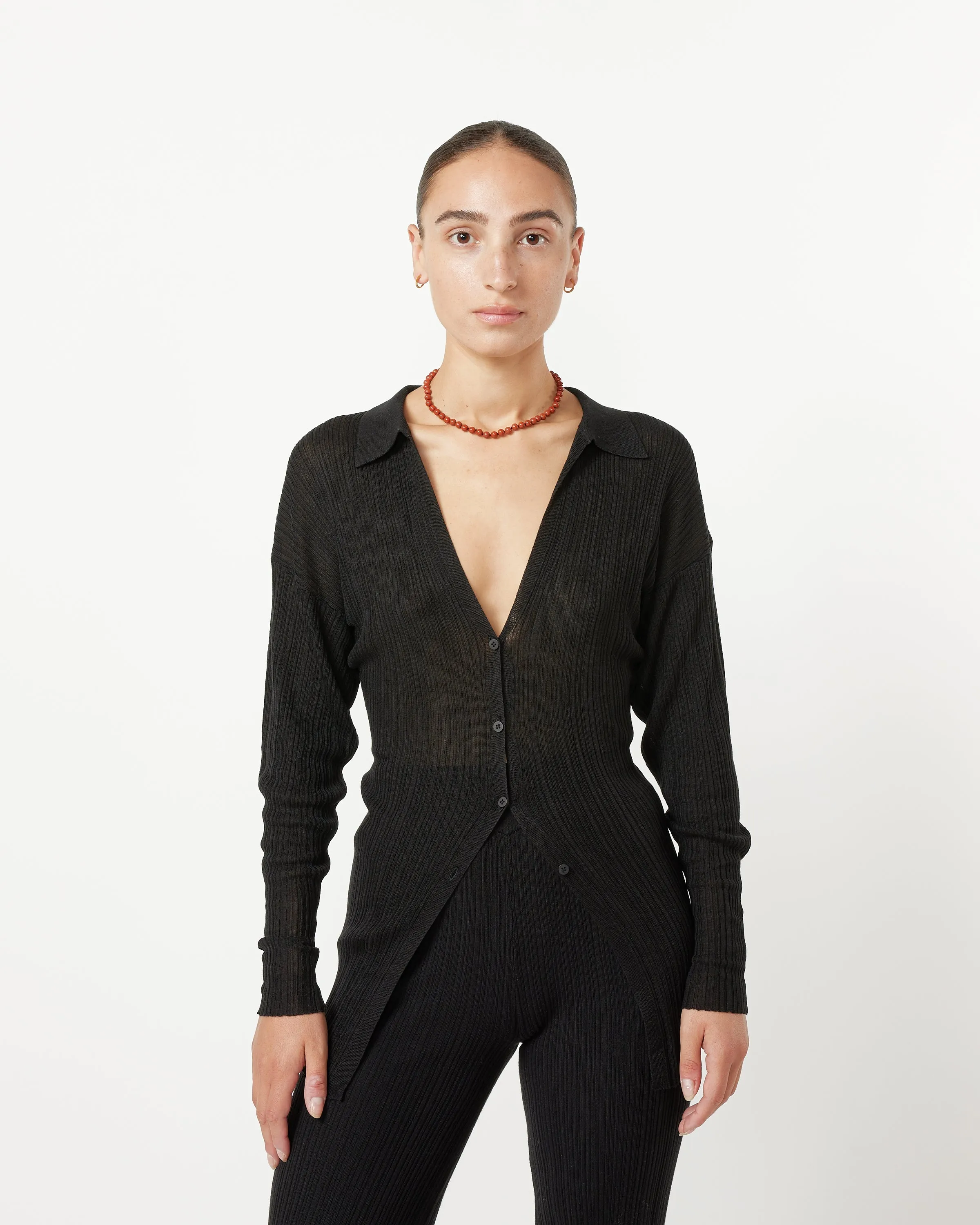 Pleat Knit Shirt in Black