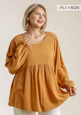 Pleated Detail Babydoll Top, Mustard