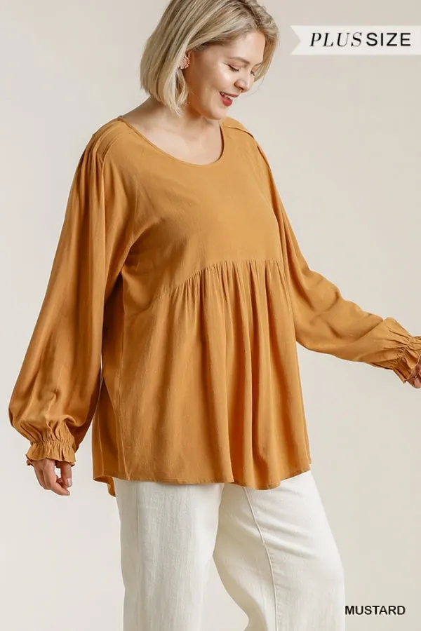 Pleated Detail Babydoll Top, Mustard