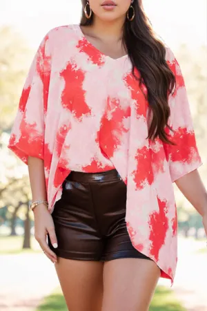 Plus Size Tie-Dye V-Neck Half Sleeve Blouse