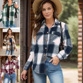 Pocketed Plaid Collared Neck Shacket