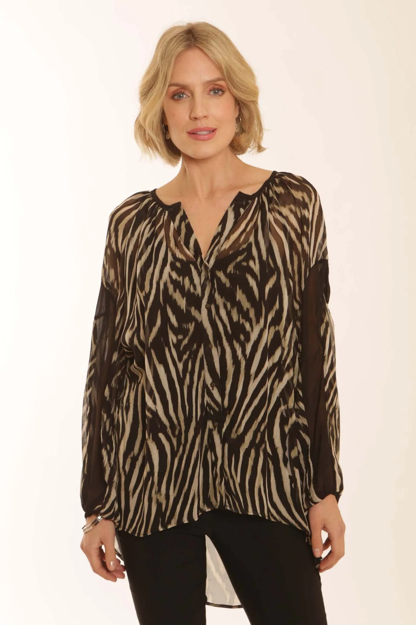 Pomodoro Clothing Blurred Zebra Blouse 72359