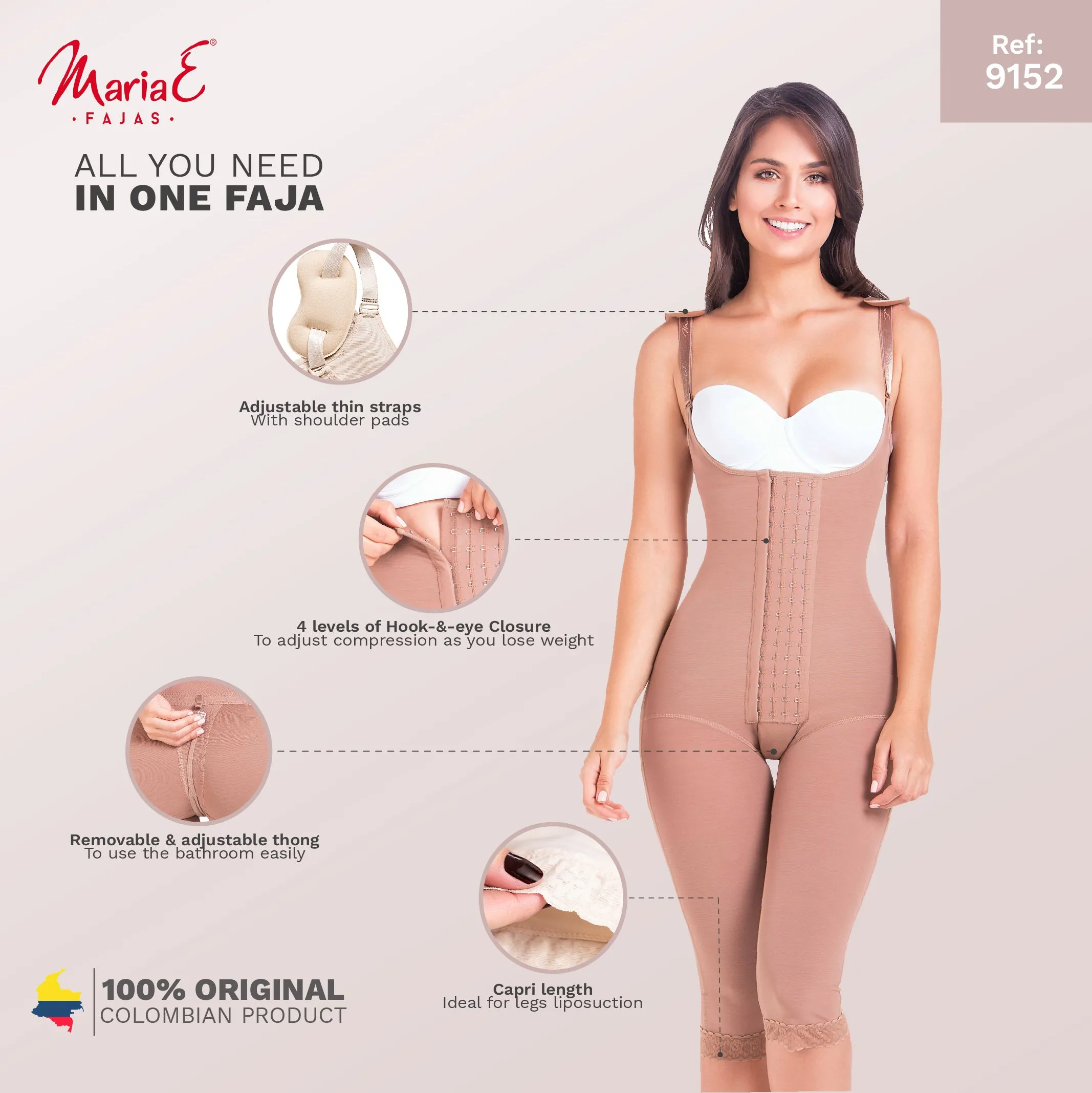 Post Surgery Knee Length Tummy Control Bodysuit Fajas MaríaE 9152