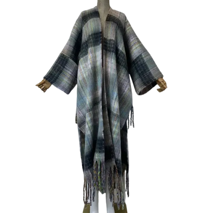 Pre Order:  Plaid Fringe Maxi Cardigan - WINI