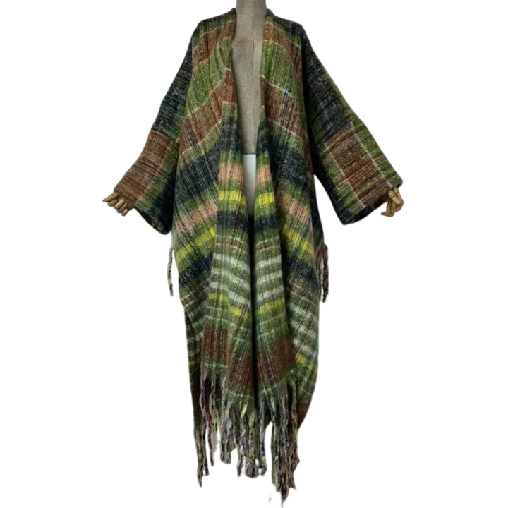 Pre Order:  Plaid Fringe Maxi Cardigan - WINI