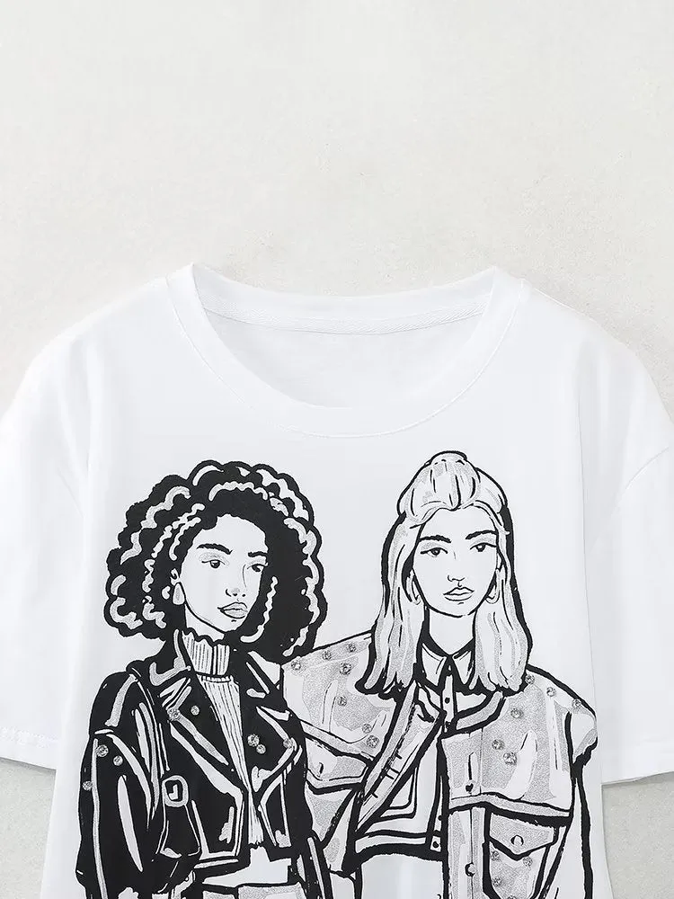 Pre Order:  Stylish Tandem Rhinestones T-Shirt