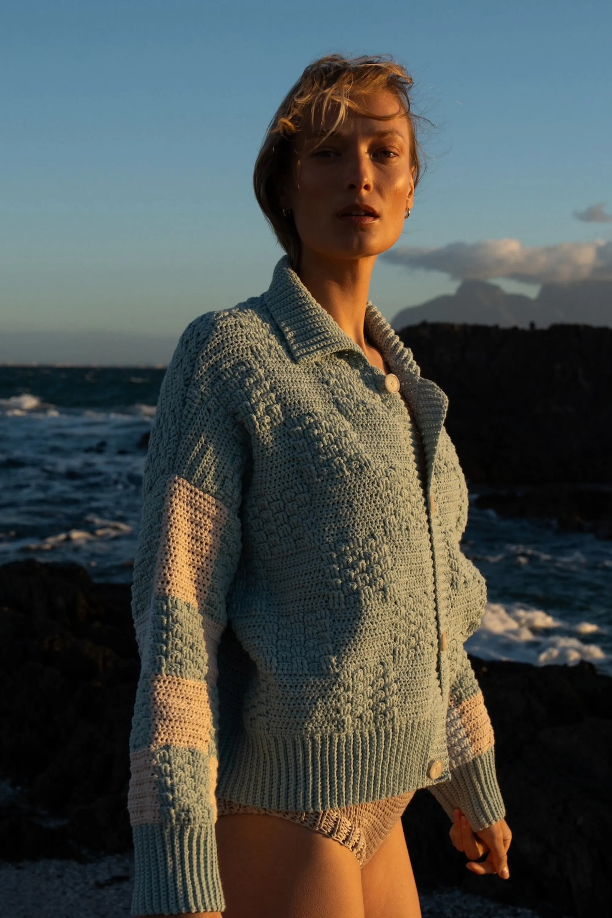 Prietema: Fantasy Sea Foam Crochet Cotton Jacket