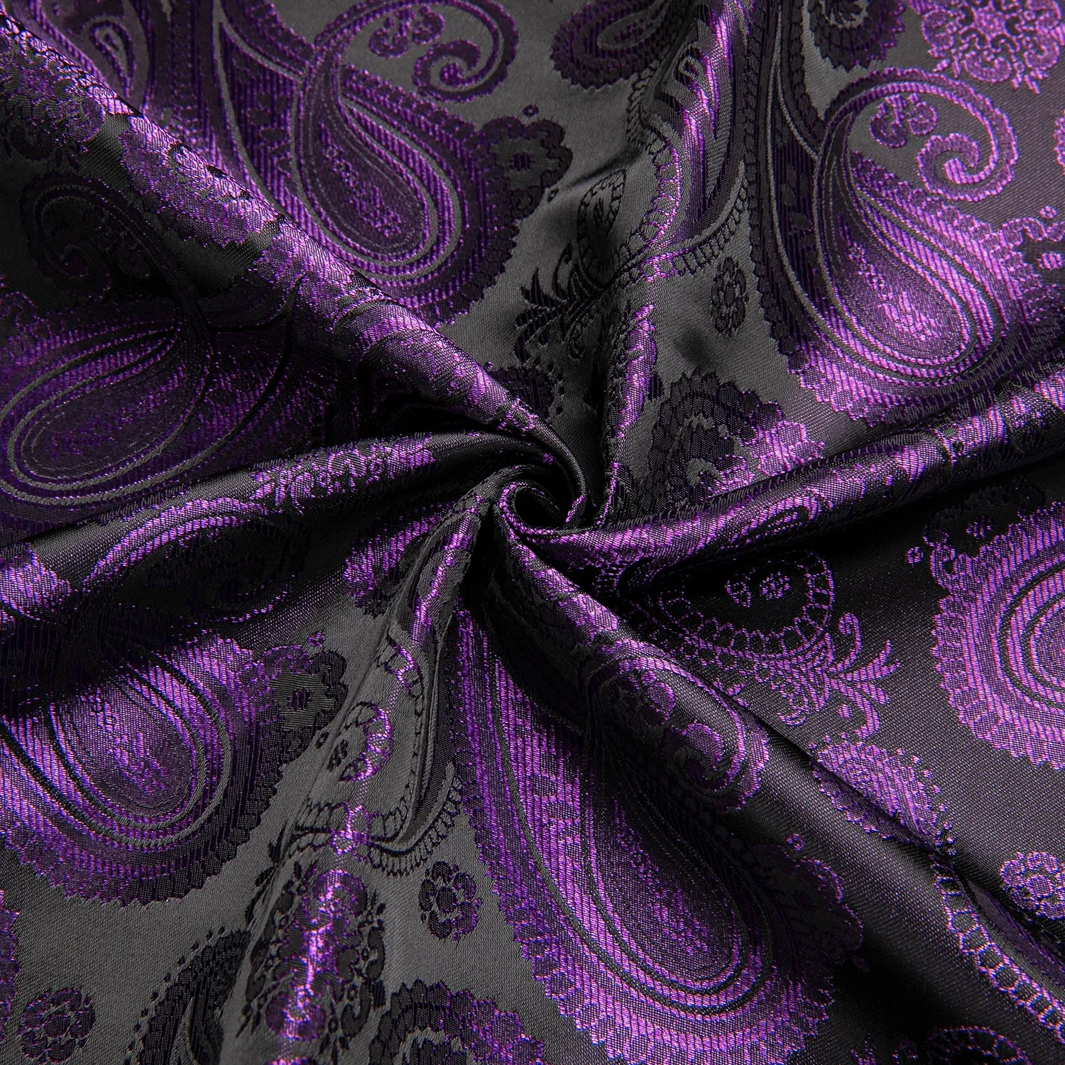 Purple Black Paisley Silk Men's Short Sleeve Shirt